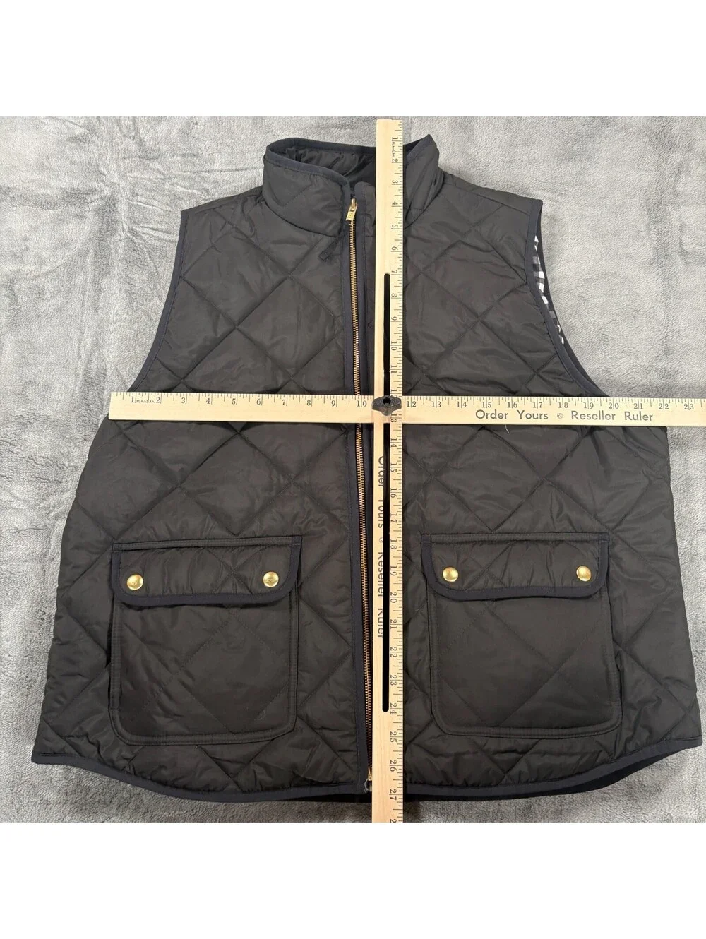 J.Crew Quilted Puffer Vest Mens XXL Black Gingham Lined Full Zip FA23
